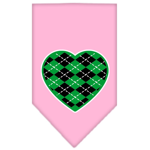 Argyle Heart Green Screen Print Bandana Light Pink Large